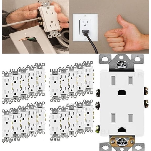 (20 Packs) 15 Amp Decorator Receptacle Duplex Wall Outlet,15A/125V/1875W, 2 Pole 3 Wire, UL Listed, Tamper Resistant , Self Grounding Outlet , For Residential And Commercial Use