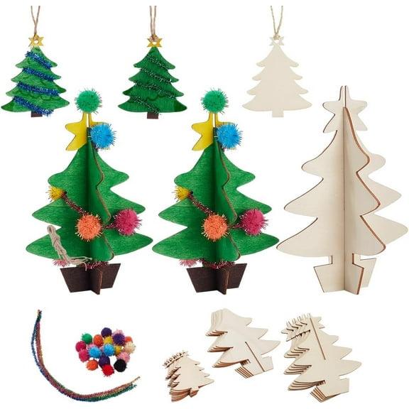 20 Packs 3D Christmas Tree Craft Unfinished Wooden Xmas Ornaments Crafts Sets to Make Your Own Trees DIY Wooden Art for Home Activities