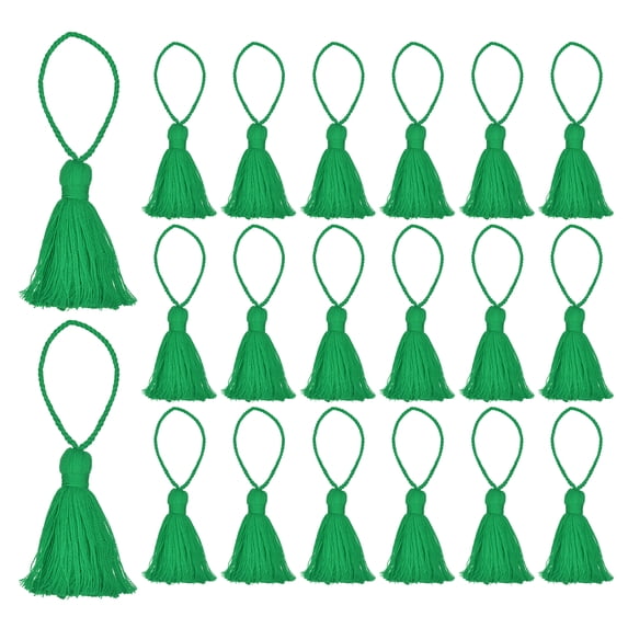 Uxcell 20 pack Bookmark Tassels 4.3 inch Hanging Loop Small Tassels Soft Mini Tassels, Jungle Green