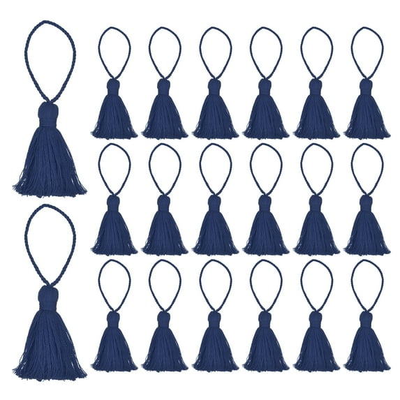 Uxcell 20 pack Bookmark Tassels 4.3 inch Hanging Loop Small Tassels Soft Mini Tassels, Navy Blue