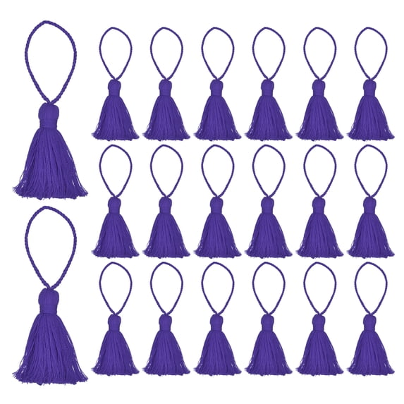 Uxcell 20 pack Bookmark Tassels 4.3 inch Hanging Loop Small Tassels Soft Mini Tassels, Violet-blue