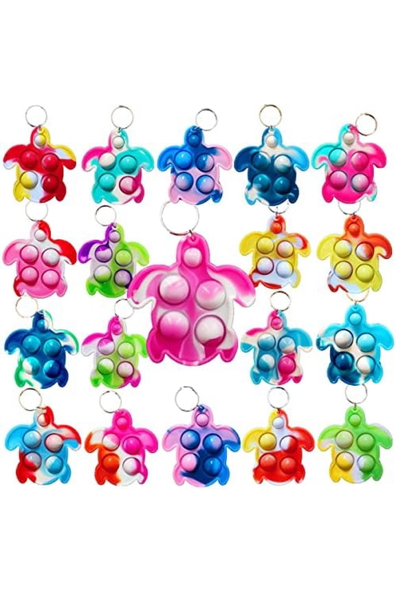 20 Packs Bulk Funny Turtle Mini Pop Rainbow Keychain Kids Children Classroom summer Students Gifts from Teacher Birthday Party Favors
