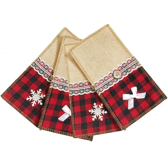 20 Packs Christmas Cutlery Holders Burlap, 4.3x8 Inch Silverware Holder for Christmas Party Dinner Table Decoration, Lace Knifes Forks Utensil Pouch Bag Red