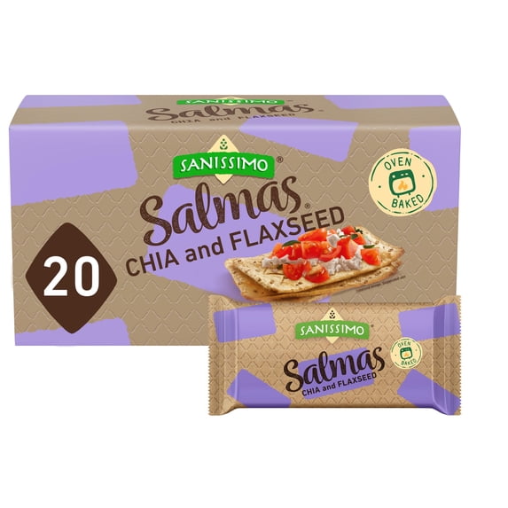 20 Packs Of 3 Crackers Oven Baked Corn Gluten Free Non-Gmo Sanissimo Salmas Koshe... Chia Flaxseed
