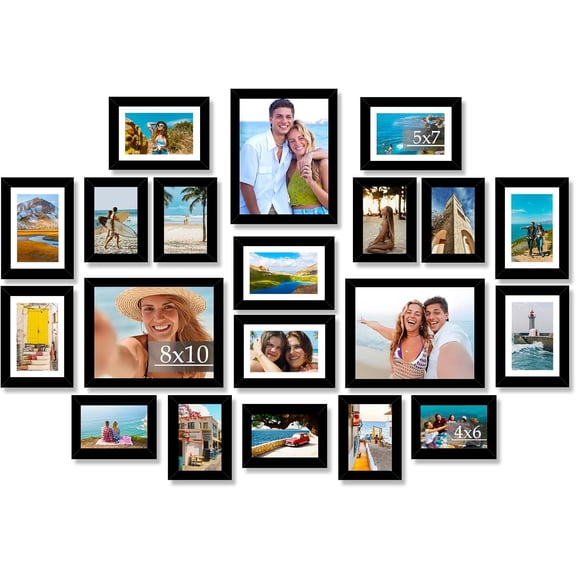 20 Packs Picture Frames Collage Wall Decor for Wall Hanging or Tabletop Display, Gallery Wall Frame Set for Family, Multi Sizes Photo Frames Collage Including 3Pcs 8x10, 8Pcs 5x7, 9Pcs 4x6, Black