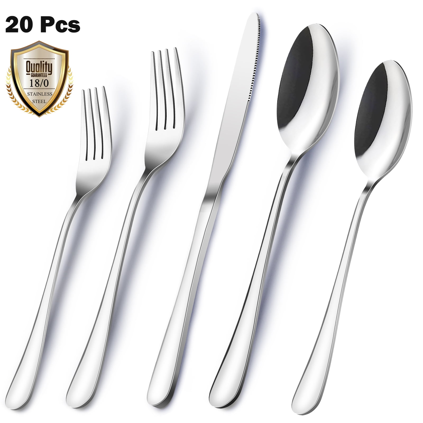 20 Packs Silverware Set, MHKJP Stainless Steel Flatware Set Service for 4, Silverware Sets for Home, Restaurant, Dinner Knives Forks Spoons, Mirror Polished, Dishwasher Safe, Silver