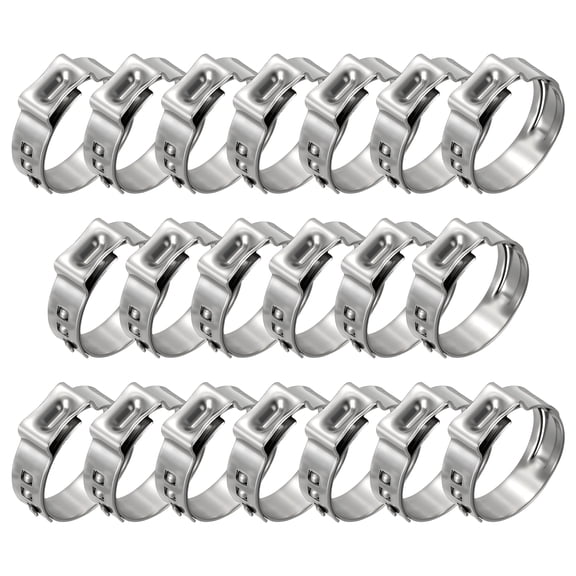 20 Packs Stainless Steel Single Ear Hose Clamps, Adjustable 12.8-15.3mm Heavy Duty Cinch Rings Crimp Pinch Fittings Tools, Ear Stepless Hose Clamp for Home Appliance Line, Plumbing