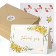 20 Packs Sunflower Thank You Cards,4.1x5.8 Inch Greeting Cards with Kraft Envelopes 20 Stickers, Blank Greeting Notes Set for Wedding Birthday Baby Shower Party