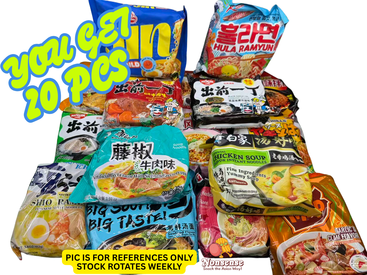 20 Packs Variety Asian Instant Ramen Bundle Free Snacks Included
