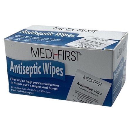 20 Pads - 7.875"x4.625" Wound Wipes - Antiseptic Cleansing - Medi-First - MS-60710