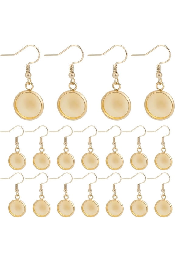 20 Pair 304 Stainless Steel Earrings Hooks Ear Wire Flat Round Earring Settings Real 18K Gold Plated 21 Gauge 35mm Pin: 0.7mm Tray: 12mm DIY
