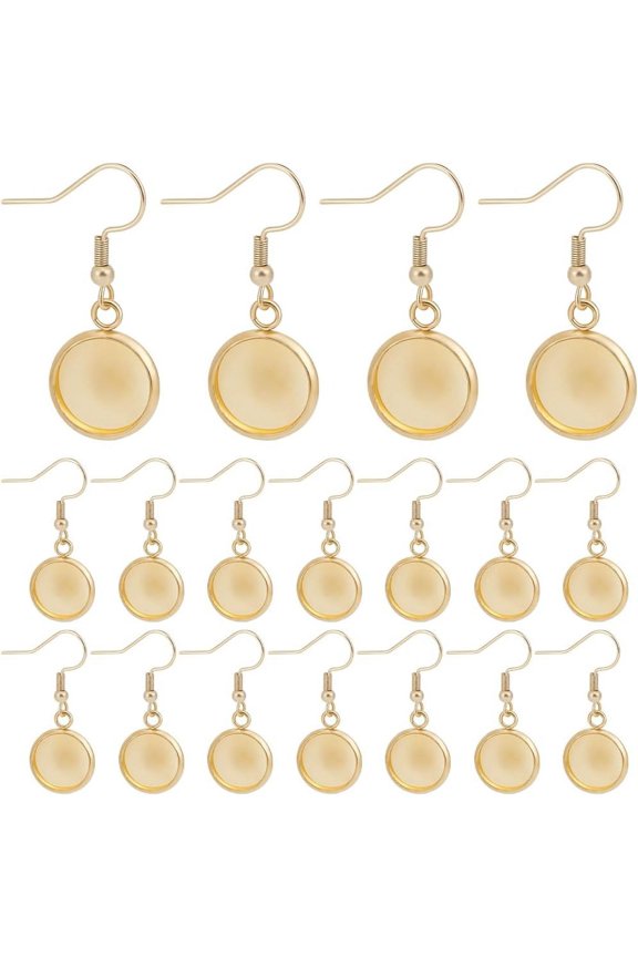 20 Pair 304 Stainless Steel Earrings Hooks Ear Wire Flat Round Earring Settings Real 18K golden Plated 21 Gauge 35mm Pin: 0.7mm Tray: 12mm