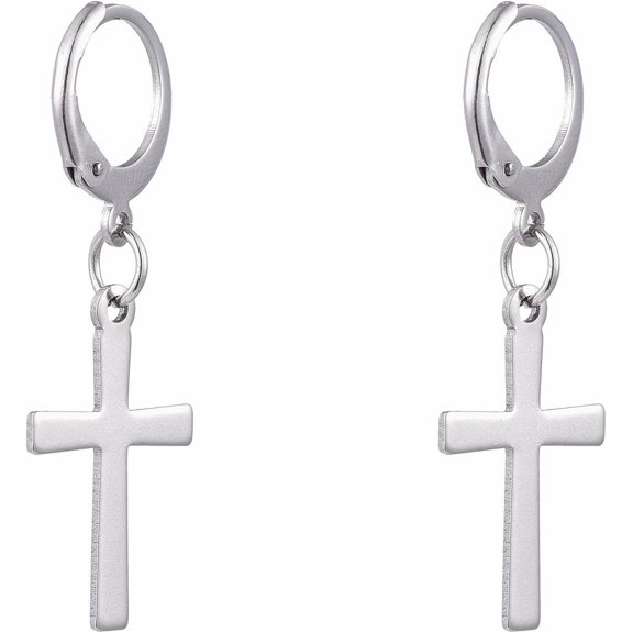 20 Pair 304 Stainless Steel Leverback Earrings Earrings with 201 Stainless Steel Cross Pendants Stainless Steel Color Earrings for DIY Earrings Jewelry Crafts Making 36mm Pin: 0.6x0.8mm