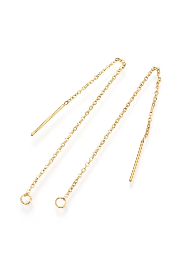 20 Pair 304 Stainless Steel Stud Earring Findings Ear Threads Golden 98x0.5mm Pin: 0.8mm