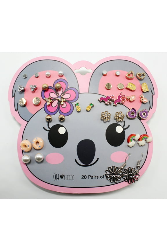 20 Pair Earrings Set on Adorable Koala Bear Card
