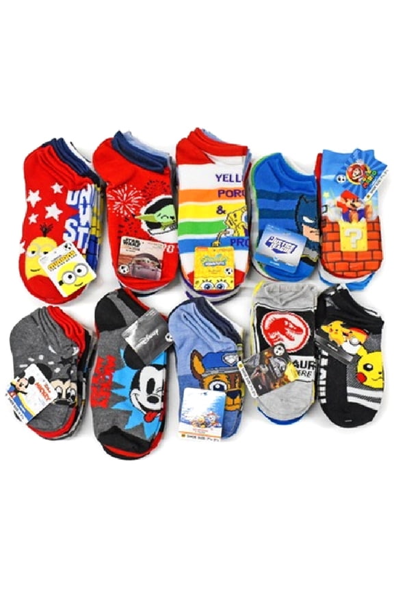 20-Pair Licensed Assorted Kids' No-Show Socks - Boys