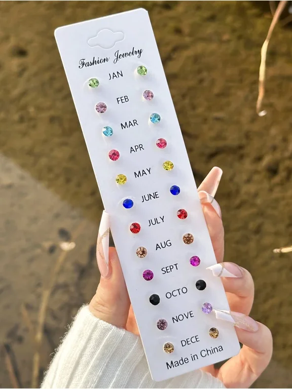 20-Pair Multicolor Birthstone Stud Earrings Set For Women