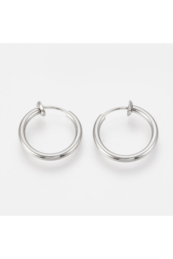 20 Pair Resistant 201 Stainless Steel Retractable Clip-on Hoop Earrings For Ears with 304 Stainless Steel Pins and Spring Findings,15.5x2mm