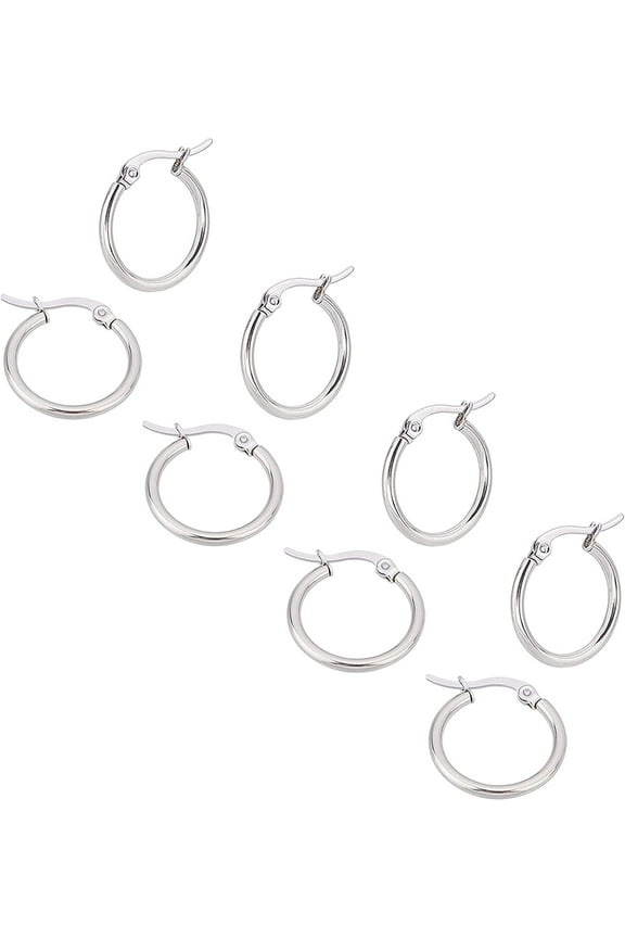 20 Pairs 201 Stainless Steel Hoop Earrings Hypoallergenic Earrings Ring Shape Stainless Steel color 12 Gauge 21x19x2mm Pin: 1mm 201 Stainless Steel