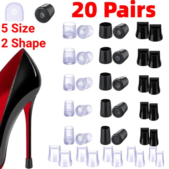 20 Pairs 5 Sizes Heel Protective Heel Caps,High Heel Protectors Tip Covers, Noise Reducing Non-Slip Heel Caps for High Heels, U Shape & O Shape