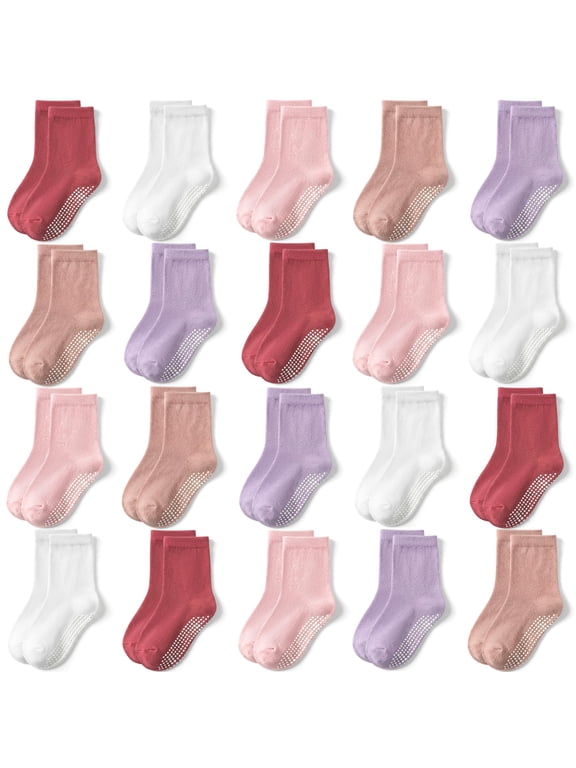 20 Pairs Baby &Toddler Socks Boys Girls Grips Non Slips Kid Gripper Toddlers Crew Socks for 0-7 Years