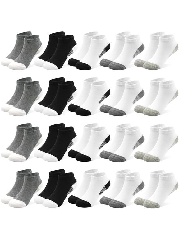 20 Pairs Boys Socks, Kids Ankle Low Cut Athletic Black White Sock for Toddler Boy Girl & Children 1-14 Years