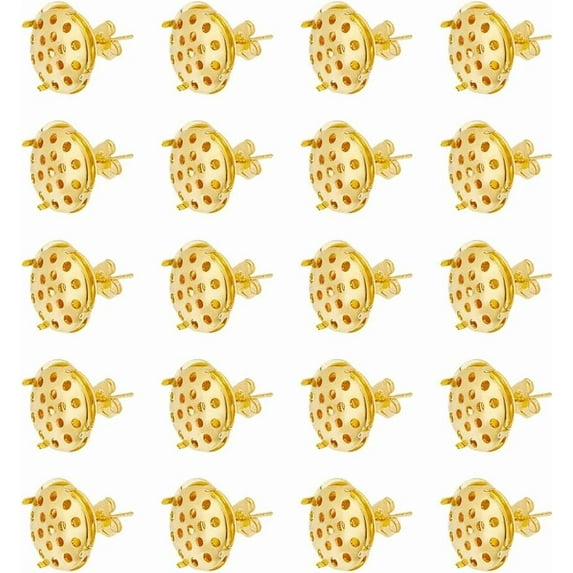 20 Pairs Brass Stud Earring Findings with Sieve Base Rubber Earring Backs Metal Ear Nuts Earring Stud Round Earring Tray Disc Dangle Drop DIY Base for Jewelry Making Gold