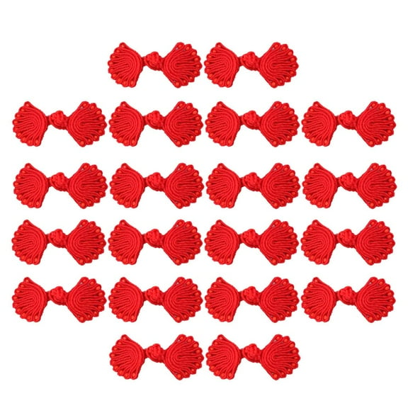 20 Pairs Chinese Knot Frog Button Closures With Beads Costume Sewing Decor Red