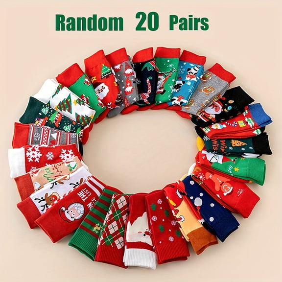 [20 Pairs Christmas Socks]20 Pairs Christmas Unisex Socks For Women Men Xmas Holiday Novelty Colorful Funny Casual Socks Bulk 20 Designs