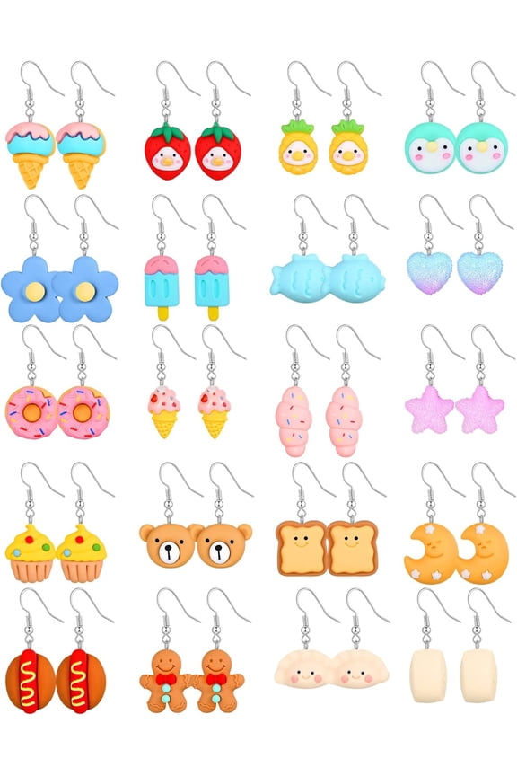 20 Pairs Cute Weird Earrings Funny Dangle Drop Earrings For Women Include Gummy Candy Bear Milk Goldfish Cartoon Fruits Flowers Animals For Christmas Birthday[Z1]