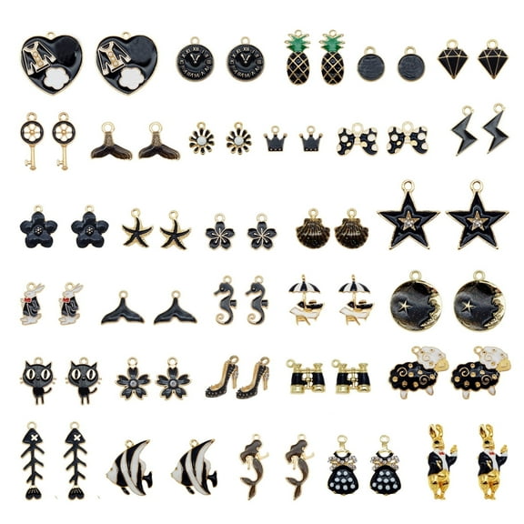 20 Pairs Enamel Black Color Alloy Charms Assorted Star Fruit Animal Fish Flower Pendant Jewelry Necklace Bracelet Earrings DIY Making Crafts