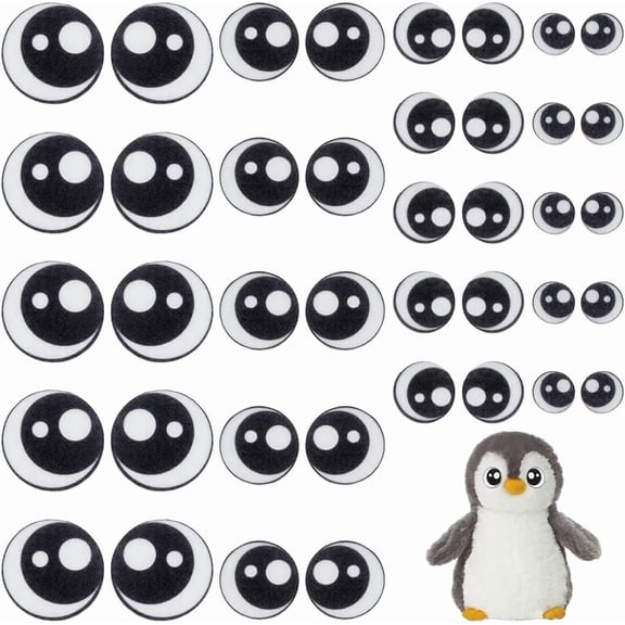 20 Pairs Felt Eyes Appliques for Crochet Stuffies and Plushies 4 Sizes Round Black Color Felt Craft Eyes Sewing Patches DIY Puppet and Plush Animal Making Supplies Silver