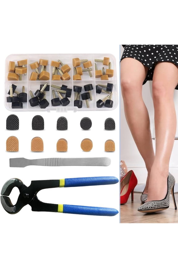 20 Pairs High Heel Replacement Tips, Shoe Heel Repair -Heel Caps in 2 Colors with Removal Pliers, Round and U Shape Shoe Heel Repair Kit for Women's Shoes