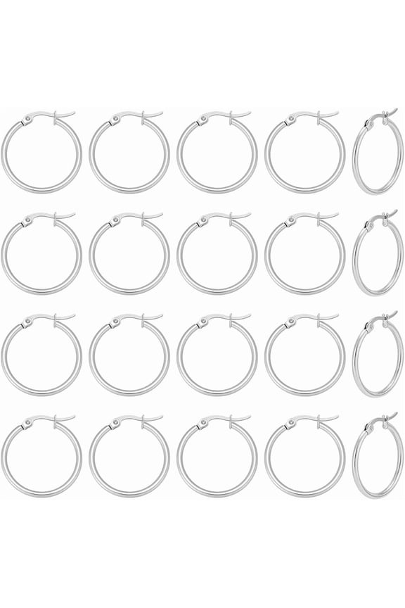 20 Pairs Huggie Hoop Earrings Stainless Steel Hoop Earring 24mm Cartilage Huggie Sleeper Earrings Set Metal Earring Hoops for DIY Jewelry Making Accessories gray