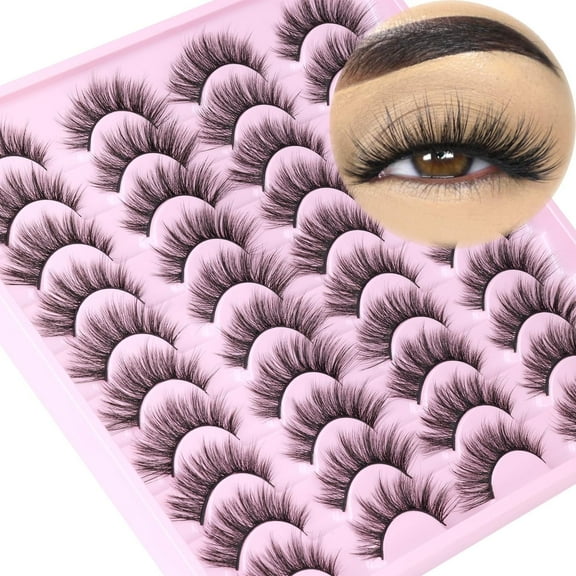 20 Pairs Lashes Wispy Faux Mink Lashes 15mm Cat Eye False Eyelashes Natural Look 3D Volume C-Curl Strip Lashes