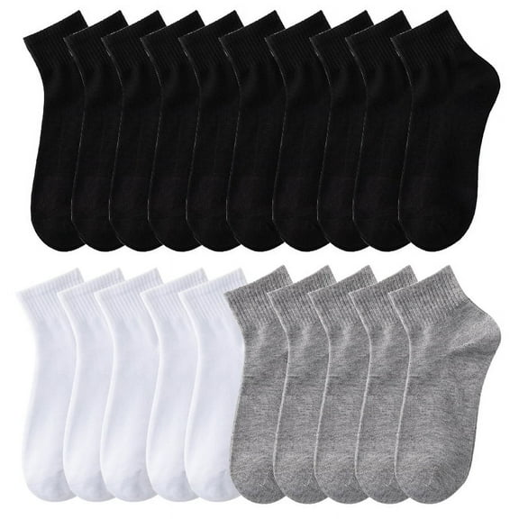20 Pairs/Lot Men's Business Breathable Cotton Socks Solid Color Black White Casual Simple Versatile Sports Mesh Short Socks