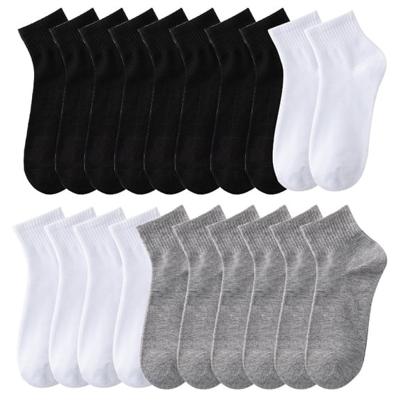20 Pairs/Lot Men's Business Breathable Cotton Socks Solid Color Black White Casual Simple Versatile Sports Mesh Short Socks