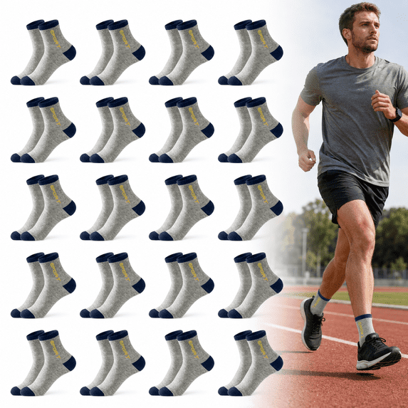 20 Pairs Men's Cotton Crew Socks, Breathable Anti-Odor Sweat Wicking, Sport Athletic Running Socks for Mens Outdoor Sports Size 37-45