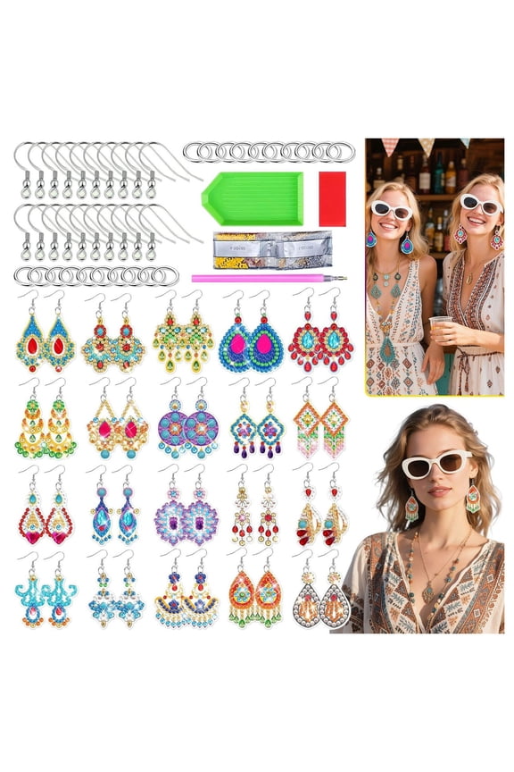 20 Pairs Rhinestones Painting Earrings Making Kit DIY Boho Vintage Dangle Drop Earrings with Tool Jewelry Rhinestones Art Earring Kit for Adults Dangle Drop Earrings Jewelry Crafting Charm Bulk