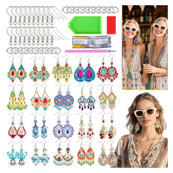 20 Pairs Rhinestones Painting Earrings Making Kit DIY Boho Vintage Dangle Drop Earrings with Tool Jewelry Rhinestones Art Earring Kit for Adults Dangle Drop Earrings Jewelry Crafting Charm Bulk