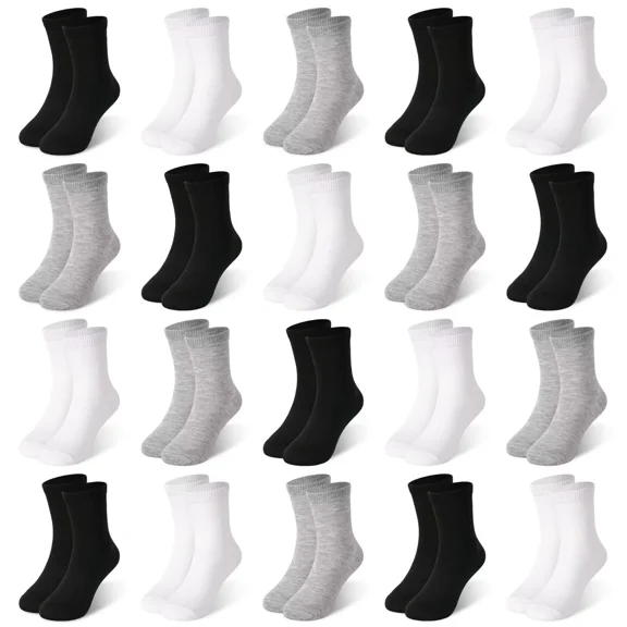 20 Pairs Toddler Kids Crew Socks - Boys Girls Athletic Mid Calf Cut for School, 1-13 Years