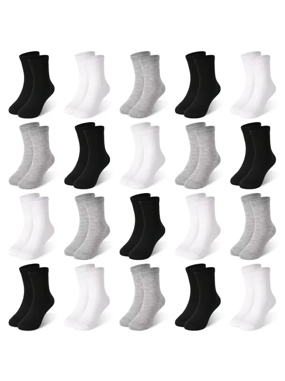 20 Pairs Kids Crew Socks, Toddler Boys Girls Athletic Child Socks for School, Age 1-13 Years