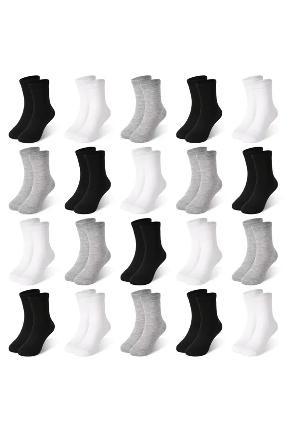 20 Pairs Toddler Kids Crew Socks - Boys Girls Athletic Mid Calf Cut for School, 1-13 Years