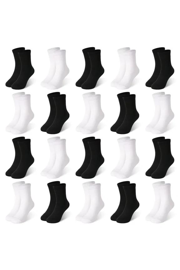 20 Pairs Kids Crew Socks, Toddler Boys Girls Athletic Child Socks for School, Age 1-13 Years