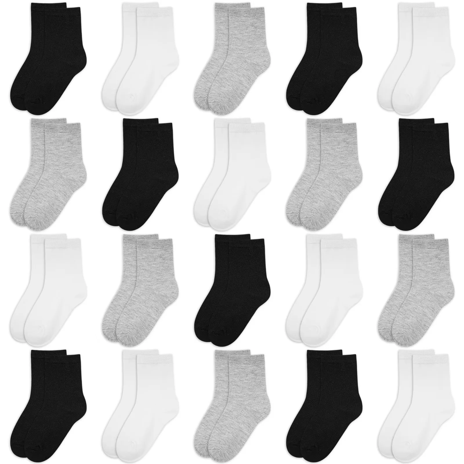 20 Pairs Toddler Kids Crew Socks - Boys Girls Athletic Mid Calf Cut for School, 1-13 Years