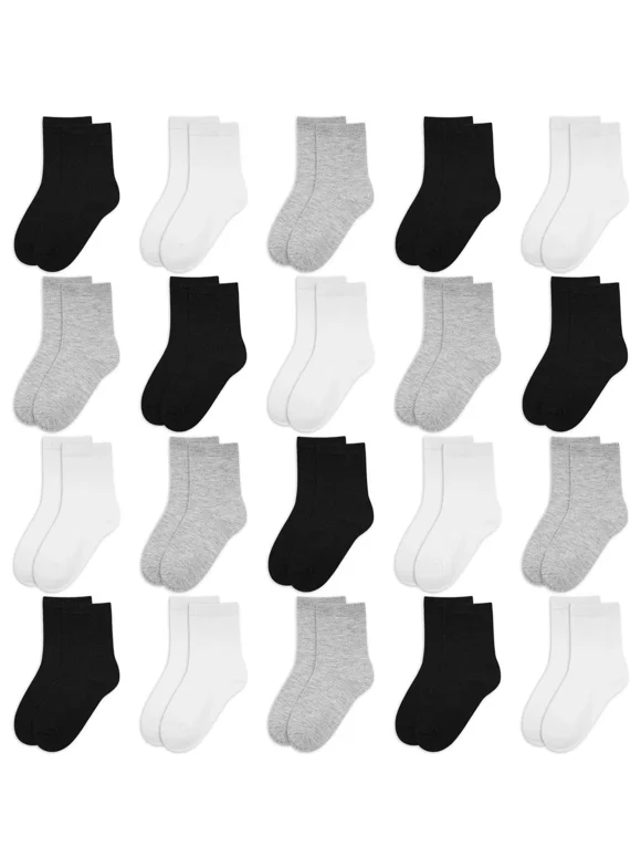 20 Pairs Toddler Kids Crew Socks - Boys Girls Athletic Mid Calf Cut for School, 1-13 Years