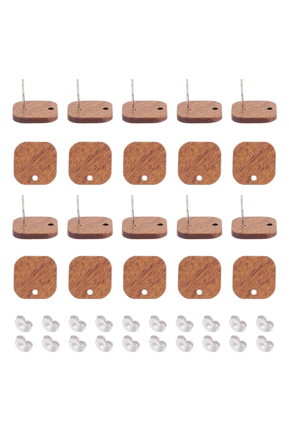20 Pairs Walnut Wood Stud Earring Findings Square Vintage Walnut Wood DIY Stud Earrings Wood Earring Accessories Walnut Wood Earring