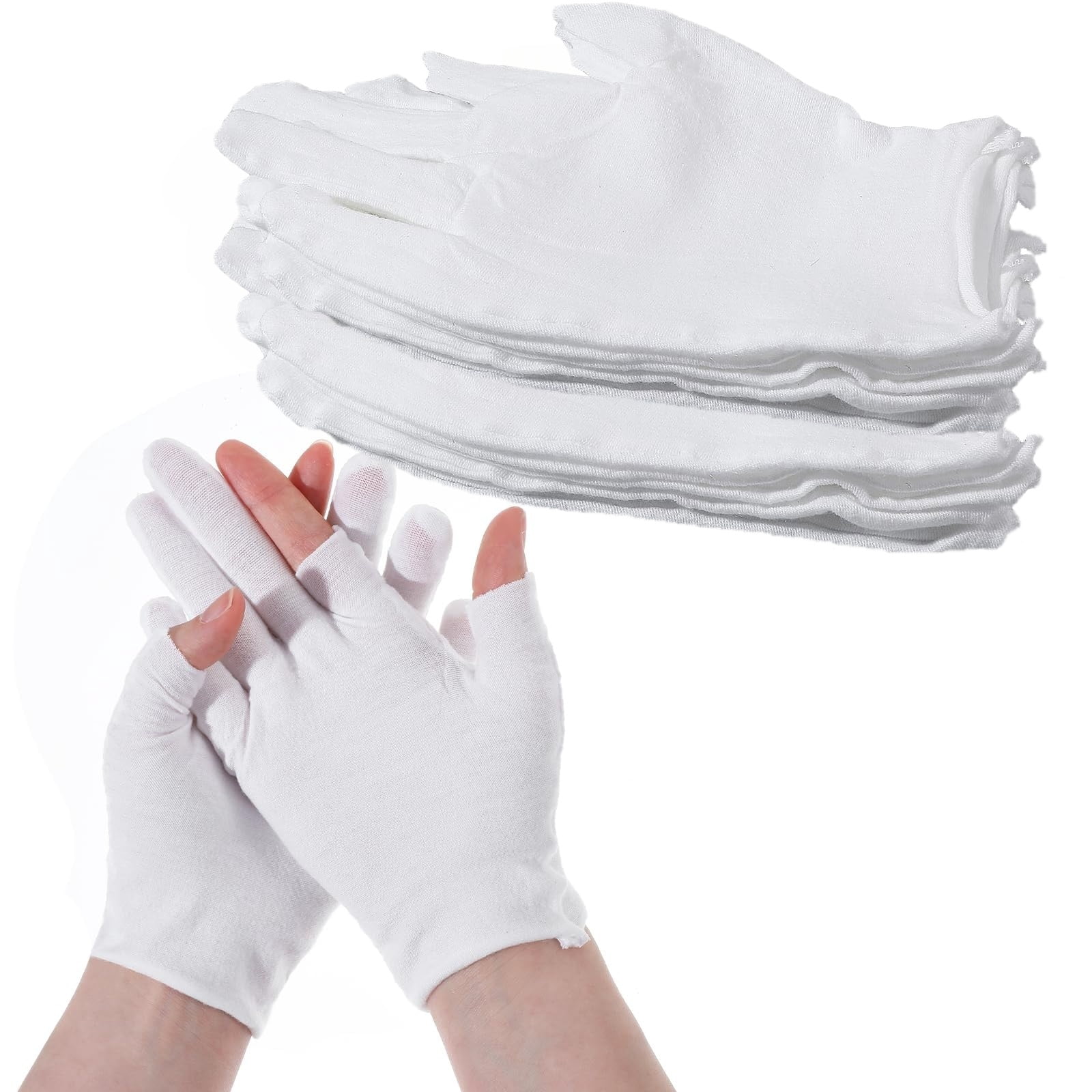 20 Pairs White Cotton Gloves for Dry Hands Eczema Overnight Fingerless Touchscreen Moisturizing Glove, Breathable Hand Moisturizer Spa Gloves for Sleeping, JewelryInspection, Coin Handling