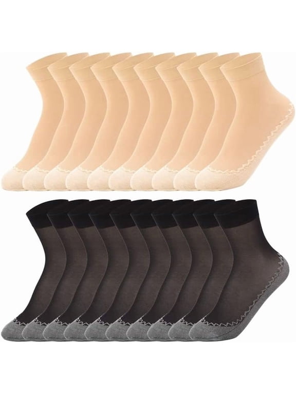 20 Pairs Women Nylon Pop Socks Ankle High Socks With Anti-Slip Cotton Sole Sheer Silky Sock Reinforced Toe Invisible Sock For Women Girls