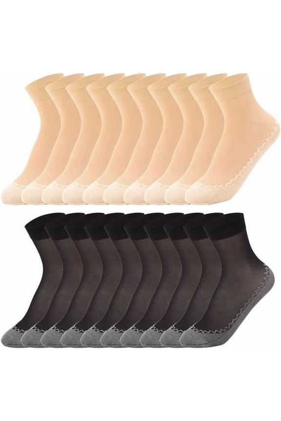 20 Pairs Women Nylon Pop Socks Ankle High Socks With Anti-Slip Cotton Sole Sheer Silky Sock Reinforced Toe Invisible Sock For Women Girls